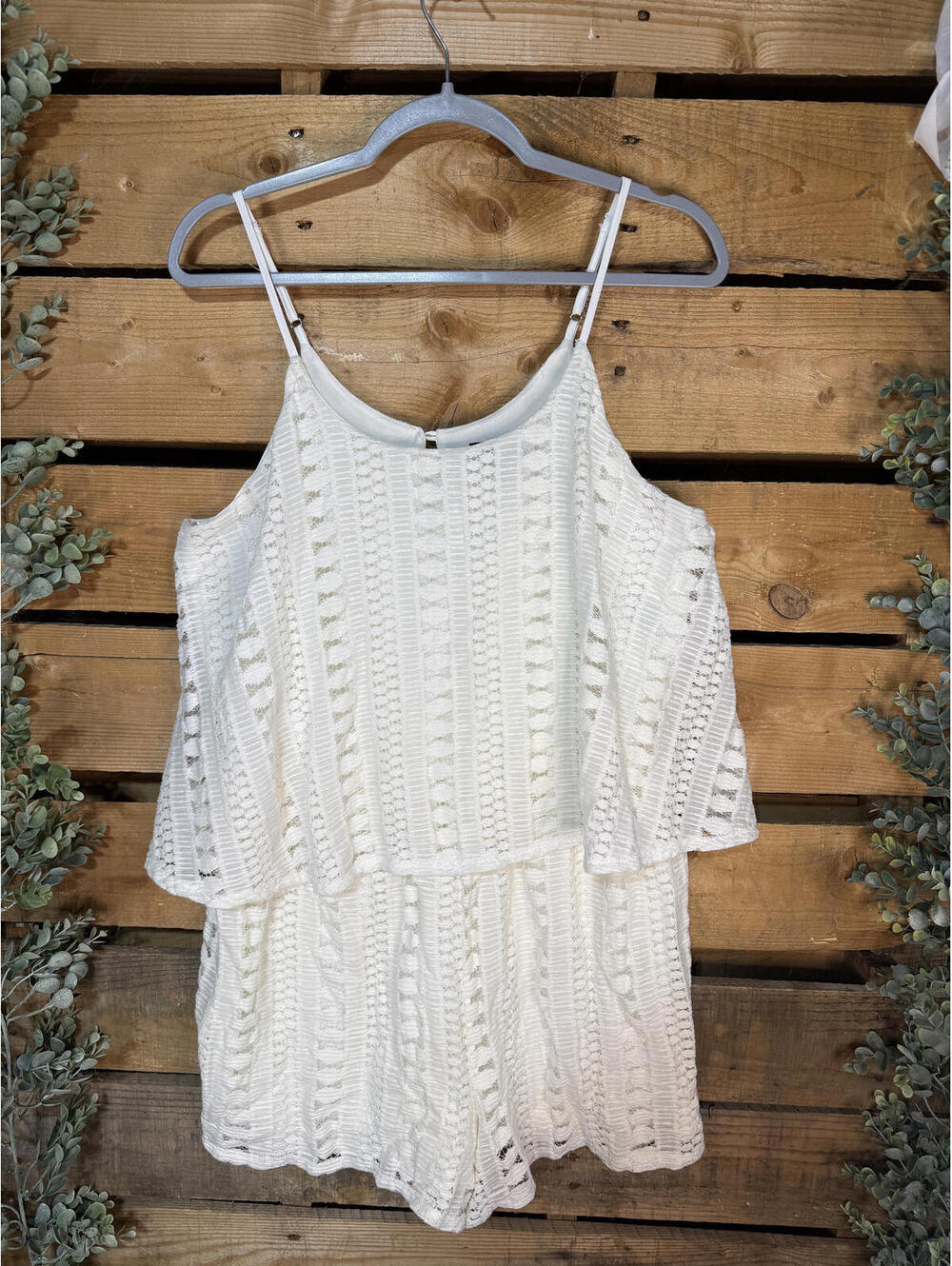 White Crochet Romper with Cold Shoulder Design